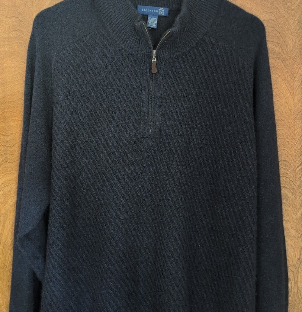 Men's NAVY XXL Half-Zip Knit Sweater by Brookmoore CASHMERE - Picture 3 of 6